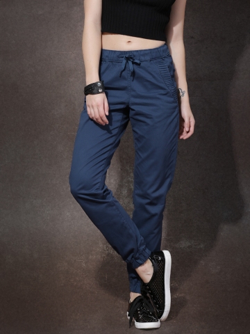 Buy Roadster Women Navy Solid Jogger Trousers on Myntra