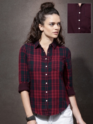 roadster women's checkered casual reversible shirt