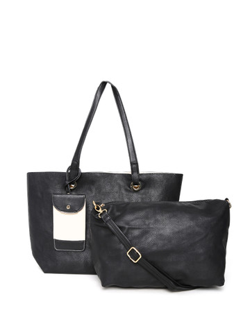 Buy Parfois Black Textured Shoulder Bag with Sling Bag on Myntra