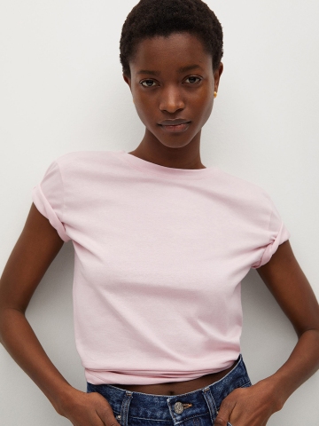 35% OFF on MANGO Women Pink Organic Cotton T-shirt on Myntra