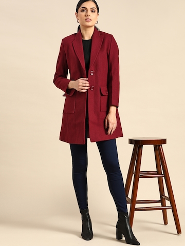 all about you Women Maroon Solid Overcoat