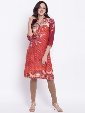 BIBA Maroon & Orange Printed Kurta