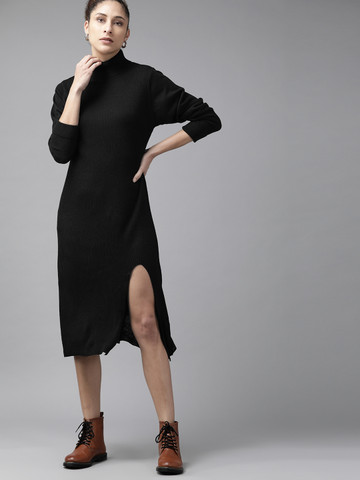 60% OFF on Roadster Women Black Striped Longline Pullover Jumper Dress 60% OFF on Roadster Women Black Striped Longline Pullover Jumper Dress
