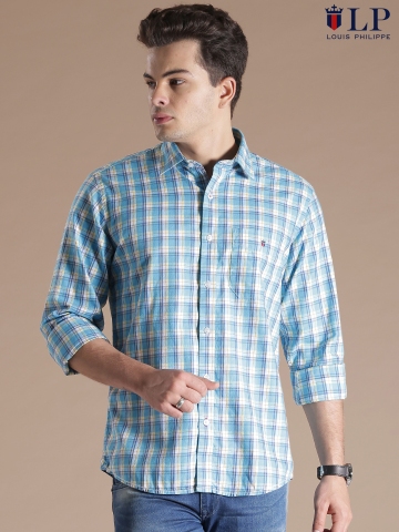 Buy Louis Philippe Sport Blue Checked Jermyn Fit Casual Shirt on Myntra PaisaWapas