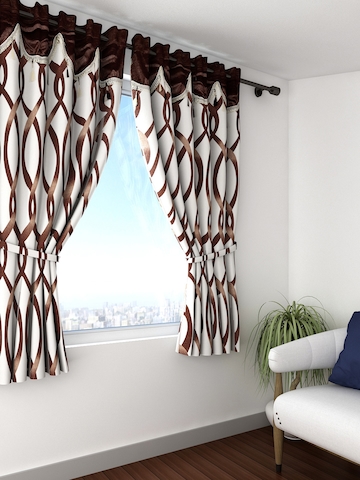 Off White Printed Window Curtains, White Valance Curtain