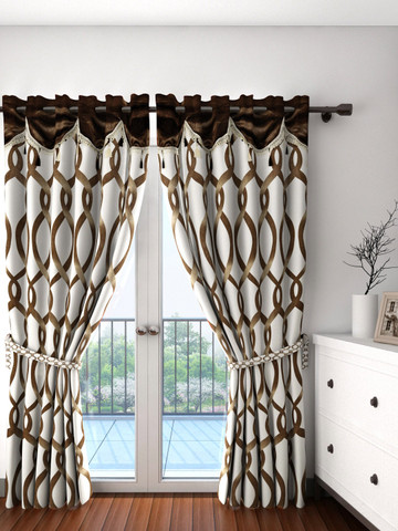 Cortina Set of 2 Off-White & Brown Printed Door Curtains