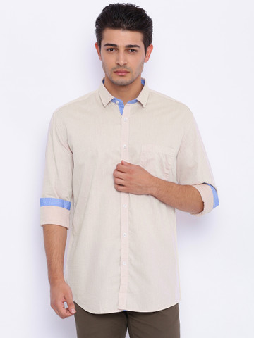 Independence Men Beige Slim Fit Casual Shirt