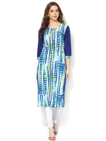AKS Women Blue Tie & Dye Straight Kurta