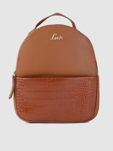 Lavie Women Tan Brown Croc Textured Backpack Lavie Women Tan Brown Croc Textured Backpack