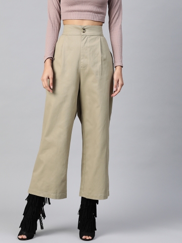 Women Black Solid HighRise Parallel Trousers