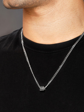 71% OFF on Roadster Men Silver-Toned Silver-Plated Chain With Cube Pendant