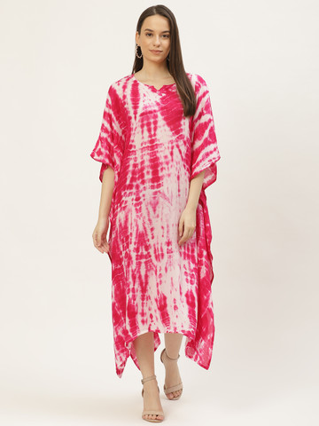 Maaesa Pink & White Tie and Dye Kaftan Midi Dress Maaesa Pink & White Tie and Dye Kaftan Midi Dress