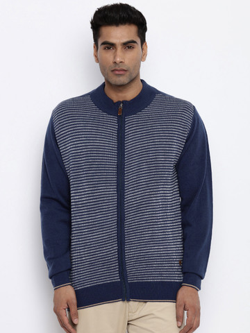 Buy Raymond Men Navy Blue Self-Design Sweater on Myntra