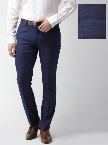 Monobi blue pants for men with integrated belt