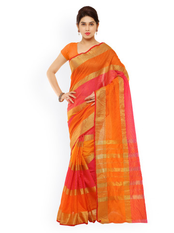 Kvsfab Orange Cotton & Silk Traditional Saree Kvsfab Orange Cotton & Silk Traditional Saree