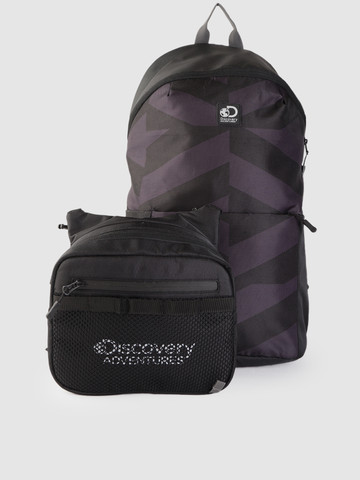 The Roadster Lifestyle Co x Discovery Adventures Unisex Black & Purple 16 Inch Laptop Backpack & Pouch