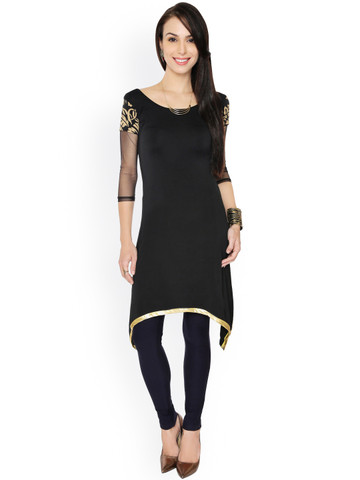 Ira Soleil Women Black Solid Asymmetric Kurta Ira Soleil Women Black Solid Asymmetric Kurta