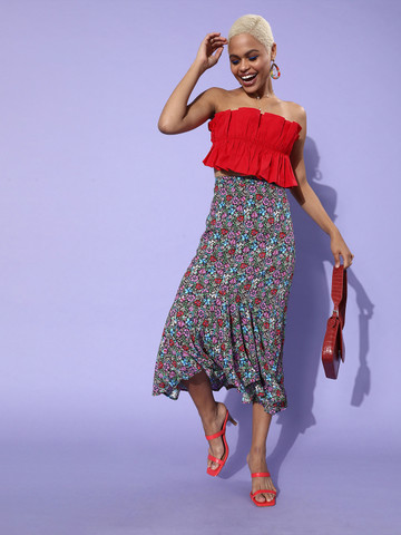 STREET 9 Women Red Solid Pleated Top STREET 9 Women Red Solid Pleated Top