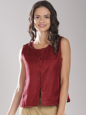 Fabindia Maroon Waistcoat