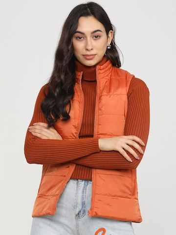 Tokyo Talkies Women Orange Striped Puffer Jacket