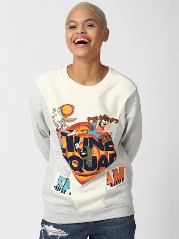 FOREVER 21 Women Grey Printed Reworked Space Jam Pullover