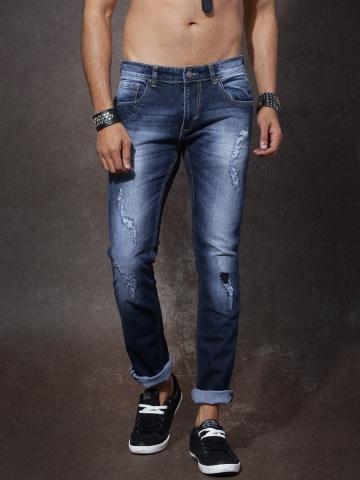 Buy Roadster Men Blue Skinny Fit Mid Rise Mildly Distressed