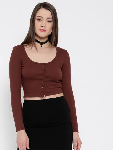 FOREVER 21 Women Maroon Solid Crop Top