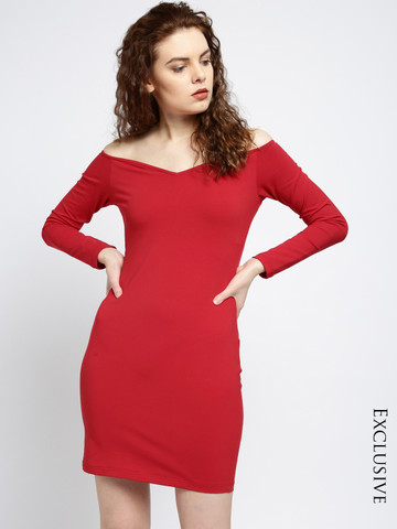 Besiva Women Red Solid Bodycon Dress Besiva Women Red Solid Bodycon Dress