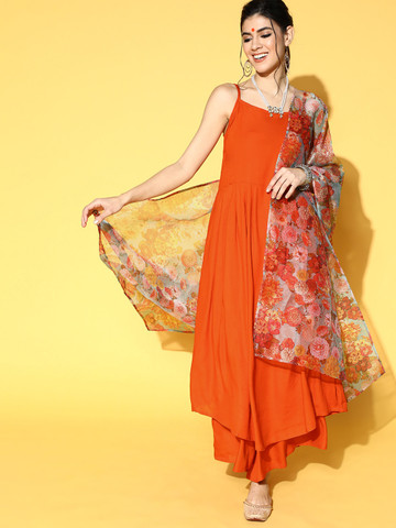 73% OFF on InWeave Women Orange Solid Kurta with Palazzos & Floral Print Dupatta 73% OFF on InWeave Women Orange Solid Kurta with Palazzos & Floral Print Dupatta