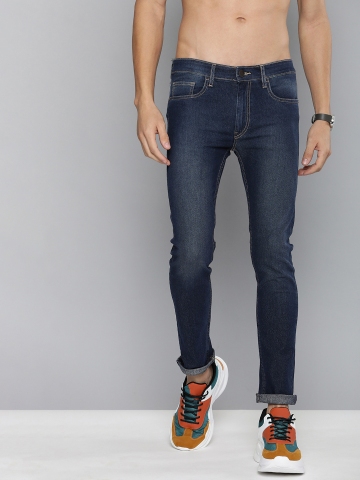 Louis Philippe Jeans Men Navy Blue Slim Fit Mid-Rise Light Fade Jeans