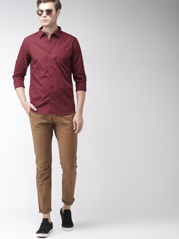 HIGHLANDER Men Maroon Slim Fit Printed Casual Shirt