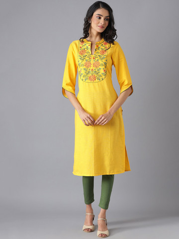 55% OFF on AURELIA Women Yellow & Green Yoke Design Thread Work Straight Kurta 55% OFF on AURELIA Women Yellow & Green Yoke Design Thread Work Straight Kurta