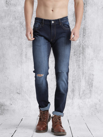 Roadster Men Blue Slim Fit Slash Knee Stretchable Jeans