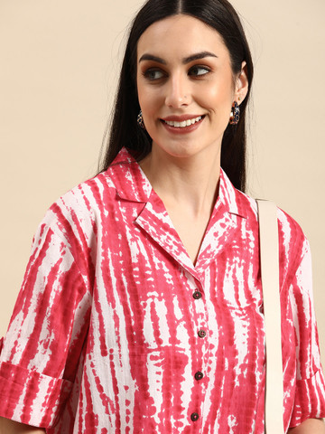 55% OFF on Anouk Pink Tie and Dye Print Roll-Up Sleeves Top 55% OFF on Anouk Pink Tie and Dye Print Roll-Up Sleeves Top
