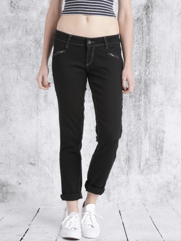 Mid Waist Black Pocket Jeggings, Casual Wear, Straight Fit at Rs