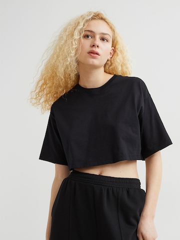 H&M Women Black Solid Cropped Pure Cotton T-shirt