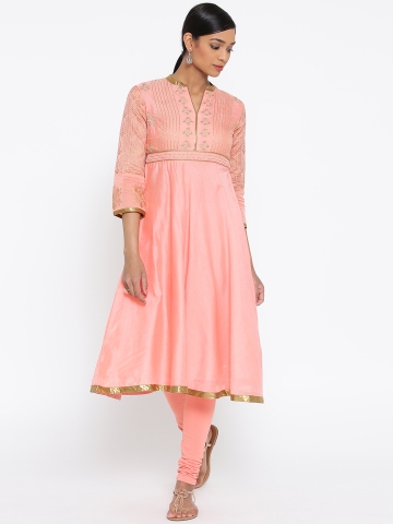 Biba Women Coral Pink Embroidered Anarkali Kurta Biba Women Coral Pink Embroidered Anarkali Kurta