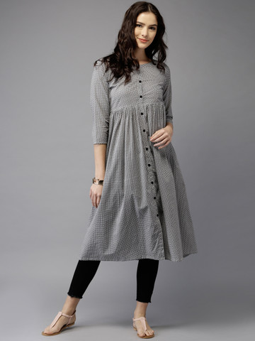Moda Rapido Women Grey & White Printed A-Line Kurta