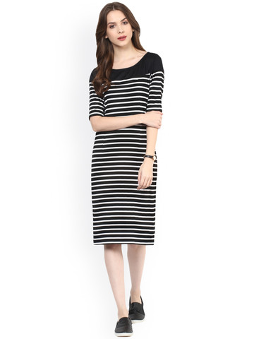 Zima Leto Women Black & White Striped Sheath Dress