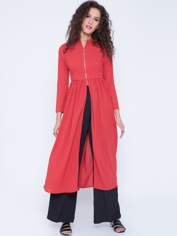 Vishudh Women Pink Solid A-Line Kurta