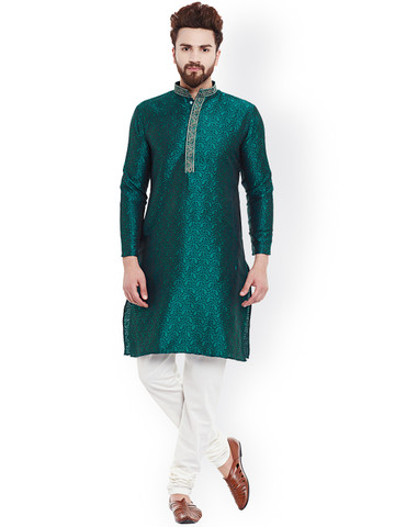 SOJANYA Teal Green & White Kurta Churidar SOJANYA Teal Green & White Kurta Churidar