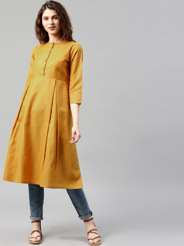 Libas Mustard Yellow A-Line Kurta Libas Mustard Yellow A-Line Kurta