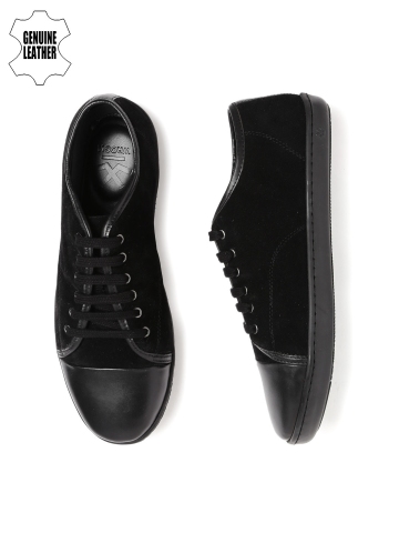WROGN Men Black Solid Leather Sneakers 