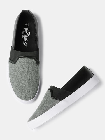Roadster Men Grey & Black Colourblocked Slip-On Sneakers