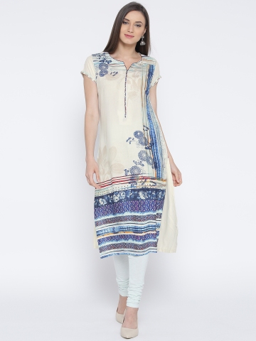 Buy Biba Women Off White Blue Printed Straight Kurta on Myntra