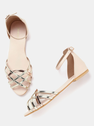 DressBerry Women Gold-Toned & Nude-Coloured Flats