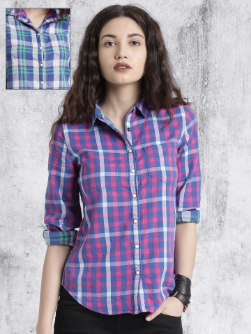 Roadster women's checkered on sale casual reversible shirt