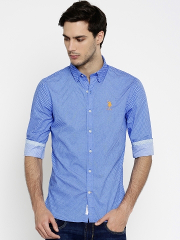 Buy U S Polo Assn Men Blue Tailored Fit Printed Casual Shirt On