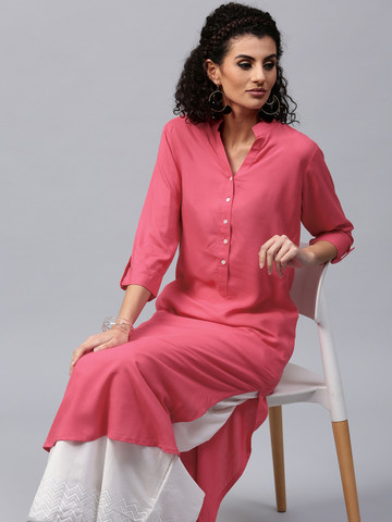 Libas Women Pink Solid Straight Kurta