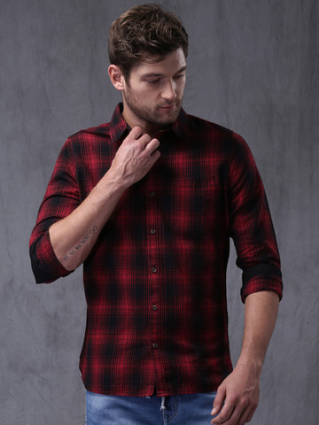 Black Slim Fit Checked Casual Shirt 